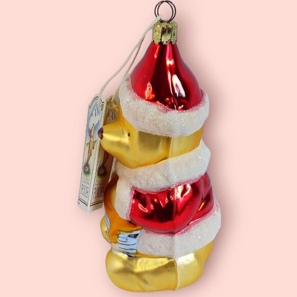Vtg 1997 Disney Winnie the Pooh Mercury Glass Ornament Santa Suit Hunny Pot main image 4